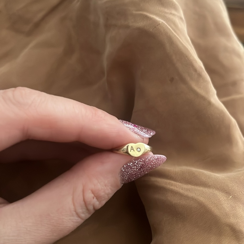 “A” Engraved 10k Gold & Diamond Ring
